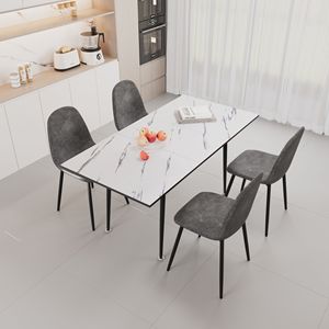 Set Tavolo da Pranzo Allungabile in MDF da 47 e 63 Pollici con Sedie, Bianco e Grigio, per 2-6 Persone, Elegante Arredamento per Sala da Pranzo - Product Image 2