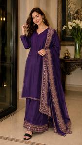 Ensemble Palazzo en Soie Brodé Luxe Shine Zariya – Tenue de Mariage, Diwali, Soirée – Haut, Dupatta – Élégance Festive – Costume de Créateur - Product Image 2
