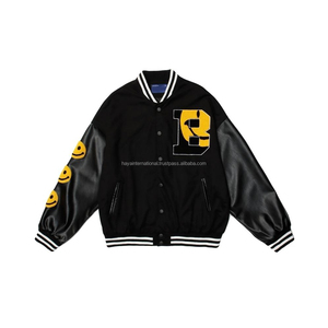 แจ็กเก็ตขนสัตว์มีปกคอตั้งสำหรับผู้ชายเลตเทอร์แมนปักลายด้วยผ้ากำมะหยี่ยิ้มแขนเสื้อหนังแท้สำหรับฤดูหนาว - Product Image 1