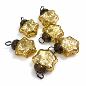 Set of 6 Gold Glass <b>Star</b> | Christmas Ornaments | <b>Hanging</b> Baubles | Tree Decorations | Luxury Festive | Home Decor | Collection - Product Image 1