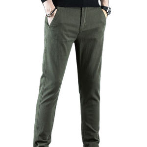 Pantalones Casuales de Algodón Verde Oliva para Hombre, Cintura Elástica, Corte Recto, Bolsillos Laterales, Transpirables, para Otoño - Product Image 1