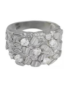 Bague de Luxe en Moissanite, Finition Or Blanc, Sertie de Pierres, Bijou Tendance Scintillant - Product Image 2