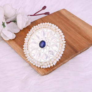 แหวนปรับขนาดได้ลายดอกไม้ประดับพลอยสีน้ำเงินและมุกสไตล์โบโฮ - Product Image 5