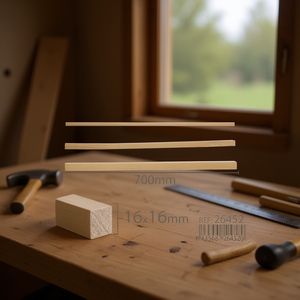 Varilla de madera Iln de 16x16mm y 700mm para manualidades y construcción - Product Image 3