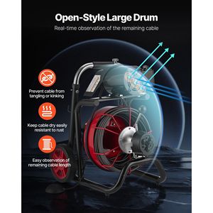 Sonda per la pulizia delle fognature con alimentazione automatica su ruote, 8 frese, 30,5 m x 1/2 pollice, macchina per la pulizia degli scarichi con interruttore a pedale ad azionamento pneumatico - Product Image 4