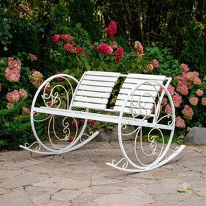Banc de patio 2 places en fer forgé sur mesure, design européen, résistant aux intempéries, balançoire vintage en métal pour jardin extérieur - Product Image 2