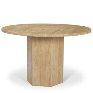 Nouvelle table de salle à manger de style moderne, de forme ronde, avec plateau en marbre travertin et base hexagonale, pour restaurant, hôtel, maison, cuisine, extérieur - Product Image 1
