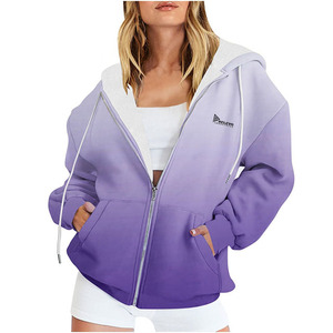 Winter Gradient Color Zip-up Hoodie Unisex Oversized Casual Hooded Breathable French Terry Polyester Regular Sleeve Style - Product Image 5