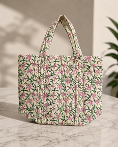 Eco Friendly Floral Quilted Cotton Fold Water Resistant Durable <b>Large</b> Women Shoulder Handbag Reusable Shopping <b>Beach</b> Travel <b>Bag</b> - Product Image 1
