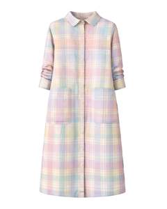 Robe chemise à carreaux pastel pour femme, manches longues, boutonnée, mi-longue, décontractée, coupe ample, en coton tissé avec poches, multicolore, pour le printemps - Product Image 1