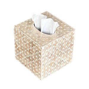 Handmade Wooden Tissue Box with Mother of Pearl Inlay for Home Decor - Product Image 1