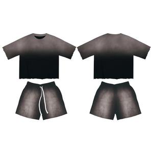 Custom Men's Summer Breathable Acid Wash Solid Printed T-Shirt and Casual Sport Shorts <b>Set</b> 2-Piece <b>Set</b> - Product Image 1