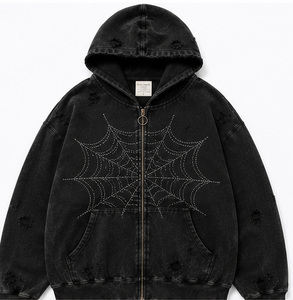 Sweat-shirt à capuche oversize noir pour homme, 100% coton French Terry, délavé, style streetwear décontracté, poche avant, personnalisé, hiver - Product Image 6
