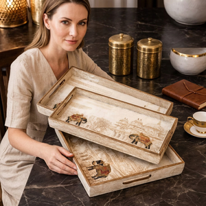Plateau de rangement universel en bois imprimé, multi-usages, pour l'organisation de la maison, compatible lave-vaisselle, design moderne et luxueux, haute qualité - Product Image 1