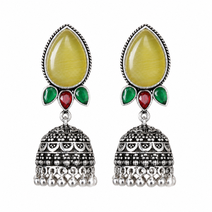 Factory Wholesale Oxidized <b>Silver</b> Jhumka <b>Earrings</b> for Women Pear Shape Monalisa Stone Ethnic Indian <b>Dangle</b> <b>Earrings</b> - Product Image 3