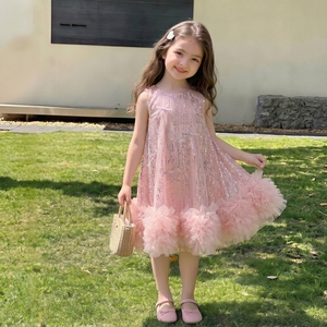 ชุดเดรสงานวันเกิดเด็กผู้หญิงสุดหรูหรา สีชมพูอ่อน ประดับเลื่อม ผ้าทูลล์ แต่งระบายออร์แกนซ่าลายดอกไม้ 3 มิติ สำหรับงานแต่งงานหรือโอกาสพิเศษ - Product Image 3