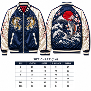 เสื้อแจ็คเก็ตบอมเบอร์สไตล์ญี่ปุ่นสีม่วงเทาสำหรับผู้ชาย พร้อมลายปักมังกรและปลาคาร์ฟ ซิปหน้าแบบกลับด้านได้ ทรงปกติ เหมาะสำหรับใส่ในฤดูใบไม้ร่วง - Product Image 6