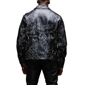 Chaqueta de cuero negra extragrande para hombre, con cremallera, bordado completo, acolchada de algodón, de cuero resistente, corte holgado, para invierno, personalizada OEM. - Product Image 2