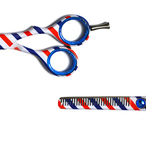 Ciseaux de coiffure professionnels pour barbier, 6 pouces, en acier inoxydable, ciseaux à effiler, manche rayé rouge, blanc, bleu, outils de salon pour barbier - Product Image 6