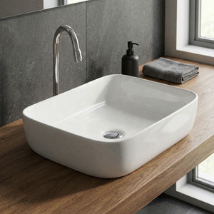 Vistaar Matuki – Lavabo carré en céramique à poser, design minimaliste et écologique, idéal pour hôpitaux et centres commerciaux, directement de l'usine - Product Image 3