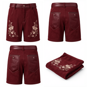 Pantalones Cortos Bávaros Borgoña para Hombre Sin Marca, Pantalones Cortos de Gamuza Bordados de Lujo para el Oktoberfest - Product Image 1