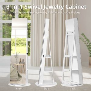 Armadio Portagioie con Specchio a Figura Intera a 360 Gradi, Grande Capacità, Organizzatore Chiudibile con Elegante Soluzione di Archiviazione - Product Image 3