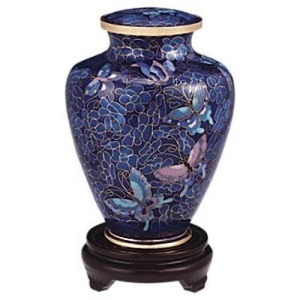 Blue Cloisonne Urn with <b>Butterfly</b> Design Cremation Urn for Adult Human Ashes Large Brass Memorial Urn For Adult Ashes - Product Image 1