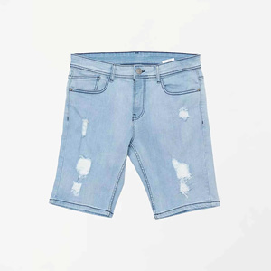 Pantalones Cortos Bermuda Casuales para Hombre, Color Azul Claro, de Lona Rasgada, Cintura Media, Cierre de Cremallera, Resistentes al Viento, Ecológicos, Transpirables, con Bordado 3D - Product Image 5