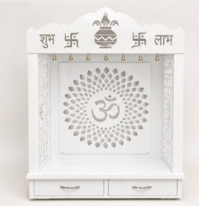 Elegant White Jali Pattern Teak Wood Temple Modern White Pooja Mandir with Storage <b>Drawers</b> Wooden Pooja Ghar With Om Australia - Product Image 5