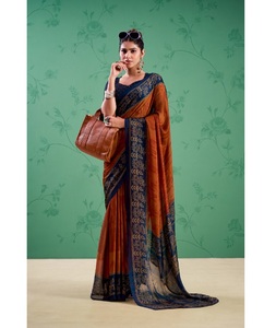 Sari indien traditionnel en soie imprimée Rangoli pour femmes, idéal pour les mariages et les festivals, collection de saris simples à prix abordable - Product Image 1