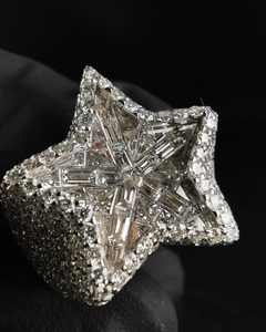 Anillo de Moissanita Premium con Corte Baguette en Forma de Estrella, Plata de Ley 925, Estilo Iced Out, Lujoso, Hip Hop, para Hombre - Product Image 6