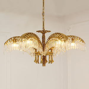 Un majestuoso adorno de corona de latón envuelto en tubos de vidrio rectos y gemas esféricas colgantes, disponible a precios de mayorista. - Product Image 4