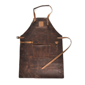Tablier en toile bleu foncé avec bretelles en cuir et poches pour la cuisine - Product Image 2