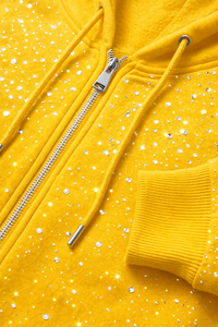 Conjunto de chándal con capucha para hombre, amarillo liso, 100% algodón ecológico, con cremallera completa, sudadera y pantalón casual, ropa de invierno con pedrería - Product Image 6