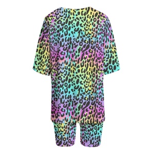 Women's <b>Rainbow</b> Leopard Print 2 Piece Set Three Quarter Sleeve O Neck Loose Knitted <b>Top</b> Above Knee Shorts Casual Spring Summer - Product Image 6
