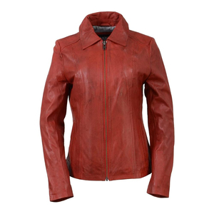 Chaqueta de Motocicleta de Cuero Genuino para Mujer, Manga Larga, Cierre de Cremallera, Cuello Camisero, Color Rojo Sólido, Ropa de Abrigo Otoñal, Corte Regular - Product Image 2