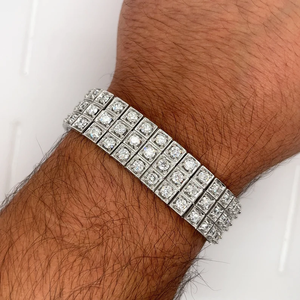 Bracelet manchette pour homme en alliage plaqué or, style hip-hop, avec diamants ronds taille brillant sertis en canal, design géométrique, certifié IGI - Product Image 3