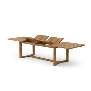 Table d'extension rectangulaire grande en teck massif, double plateau, imperméable, résistante aux UV, durable, pour hôpitaux et cours - Product Image 1