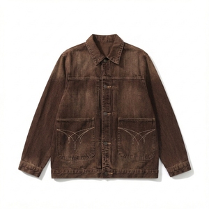 Veste d'hiver en denim imperméable à col montant, design personnalisé, pour hommes, effet délavé - Product Image 3