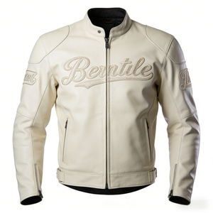 Blouson de moto en cuir blanc pour homme TITAN TREAD WEAR, col montant, fermeture éclair sur le devant, clouté, imperméable, style motard d'hiver - Product Image 5