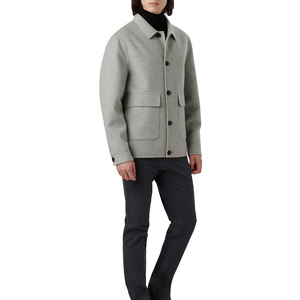 Veste en laine pour homme à col mandarin, coupe classique, simple boutonnage avec fermeture à boutons, couleur gris, mode jeune, manteau chaud - Product Image 3