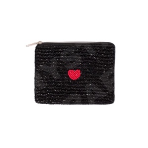 Noir avec coeur graine perlée porte-monnaie portefeuille bel accessoire à la mode avec des caractéristiques d'accessoires à la mode - Product Image 1