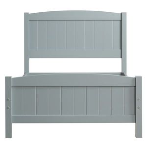 Struttura letto in legno grigio con testiera curva a strato singolo e pediera abbinata - Product Image 2