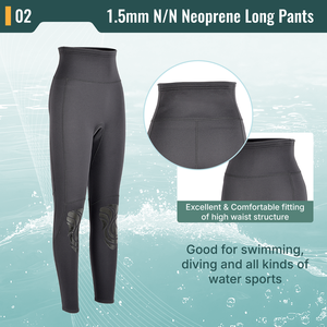 Pantalones de Buceo para Mujer Aropec de Neopreno de 1.5mm, Cintura Alta, Rodilleras Impresas de Goma, Costuras Planas, Leggings Térmicos de Neopreno OEM/ODM - Product Image 3