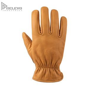 OEM Custom Vintage Yellow Tan Leather Roper Gloves Genuine Grain Cowhide Work Gloves Elastic Wrist Short Cuff Biker Driver - Product Image 1