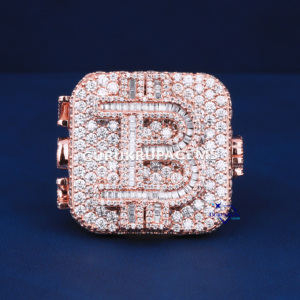 Half iced out d vvs moissanite <b>925</b> sterling <b>silver</b> hip hop diamond <b>ring</b> for men full rose gold round and baguette cuts - Product Image 1