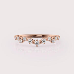 Rose Gold Moissanite Diamond Curved Wedding Band Dainty Stackable Anniversary <b>Ring</b> <b>Crown</b> Chevron Bridal Band Minimalist Promise - Product Image 1