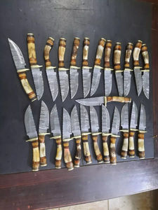 Lote de 20 Cuchillos de Camping de Acero de Damasco de Grado Industrial de 8 Pulgadas con Hoja Recta y Mango de Asta de Ciervo, Garantía de 3 Años Incluida - Product Image 3