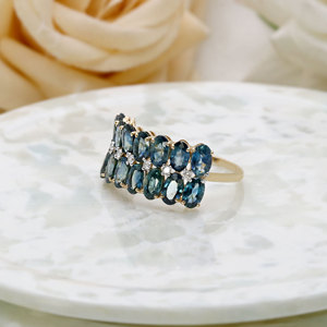 Anillo de Oro Amarillo Sólido de 14K con Zafiro Azul Ovalado y Diamantes para Mujer, Joyería Fina para Boda, Regalo, Fiesta - Product Image 2