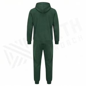 Ensemble de survêtement vert à capuche pour homme, sweat-shirt et pantalon à fermeture éclair intégrale, couleur unie décontractée, 100 % coton respirant, idéal pour l'automne - Product Image 2